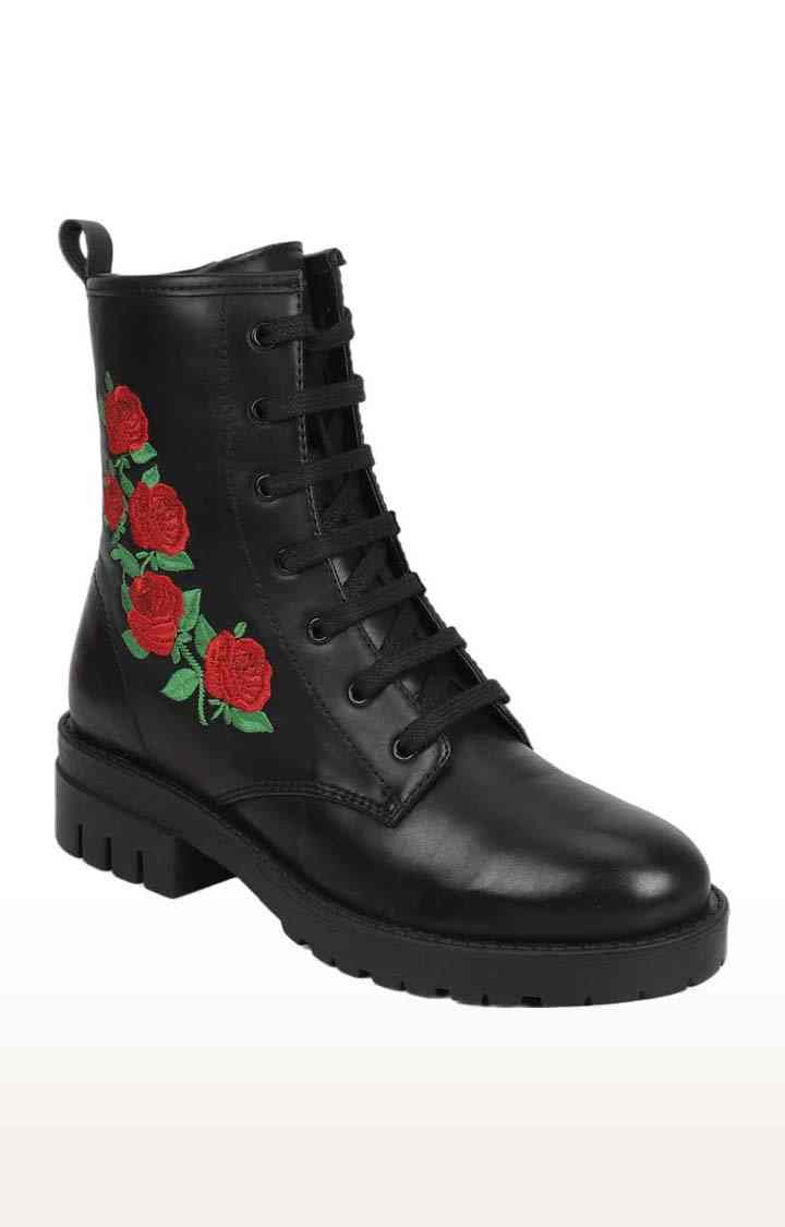 Truffle Collection | Women's Black PU Printed Zip Boot