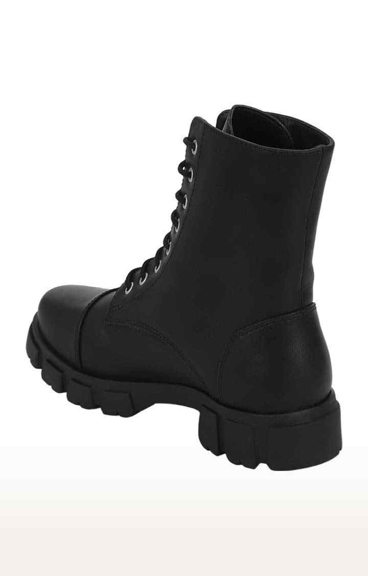 Women's Black PU Solid Lace-Up Boot