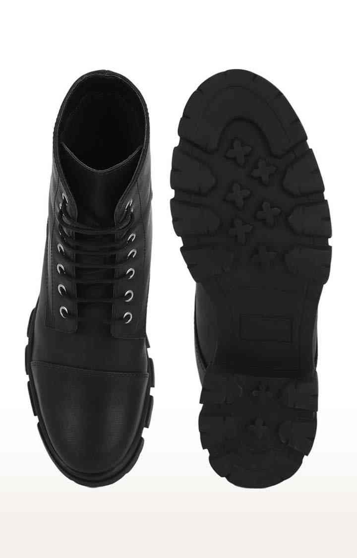 Women's Black PU Solid Lace-Up Boot