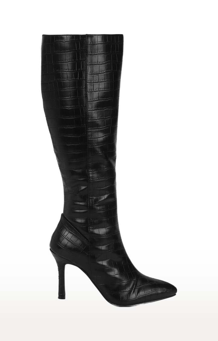 Women's Black PU Textured Zip Boot