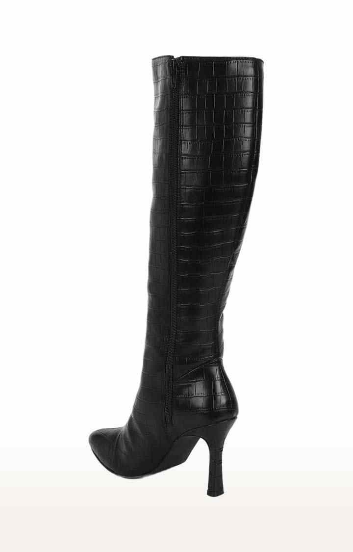Women's Black PU Textured Zip Boot
