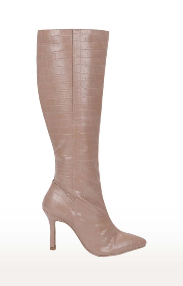 Truffle Collection | Women's Beige PU Textured Zip Boot 1