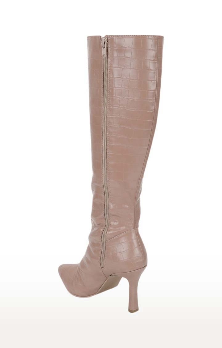 Truffle Collection | Women's Beige PU Textured Zip Boot 2