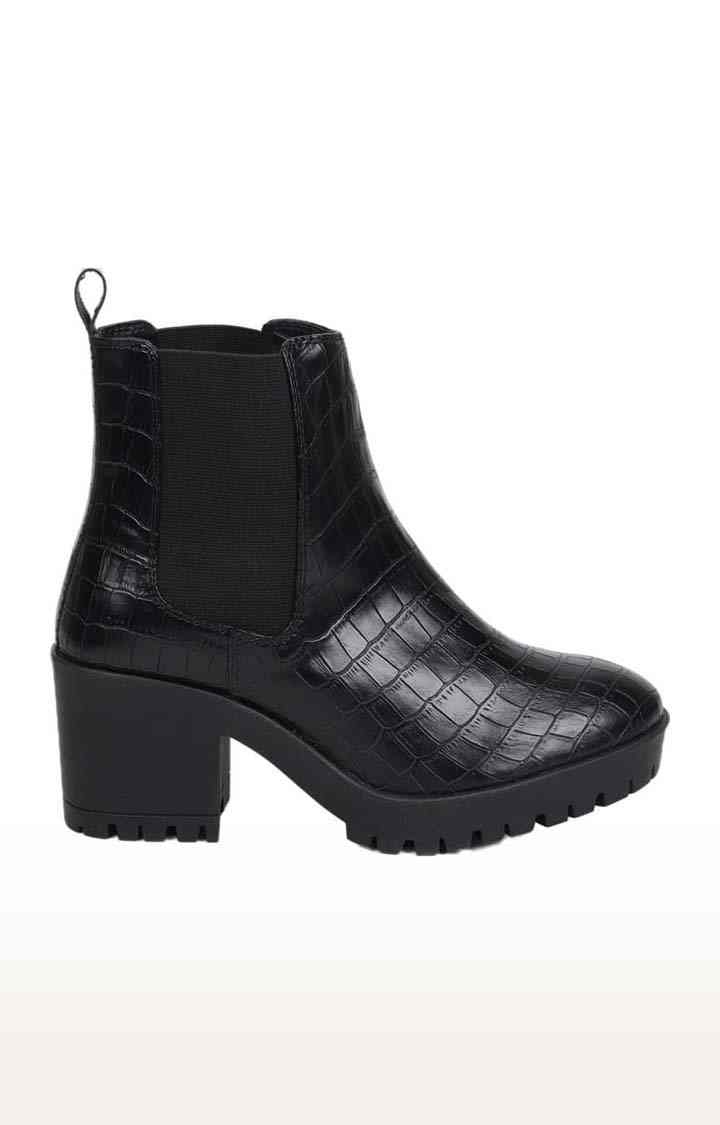 Black croc shop chunky boots