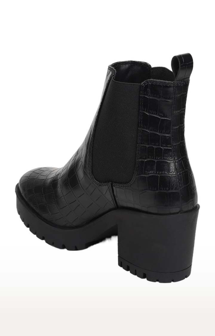 Women's Black PU Textured Slip On Boot