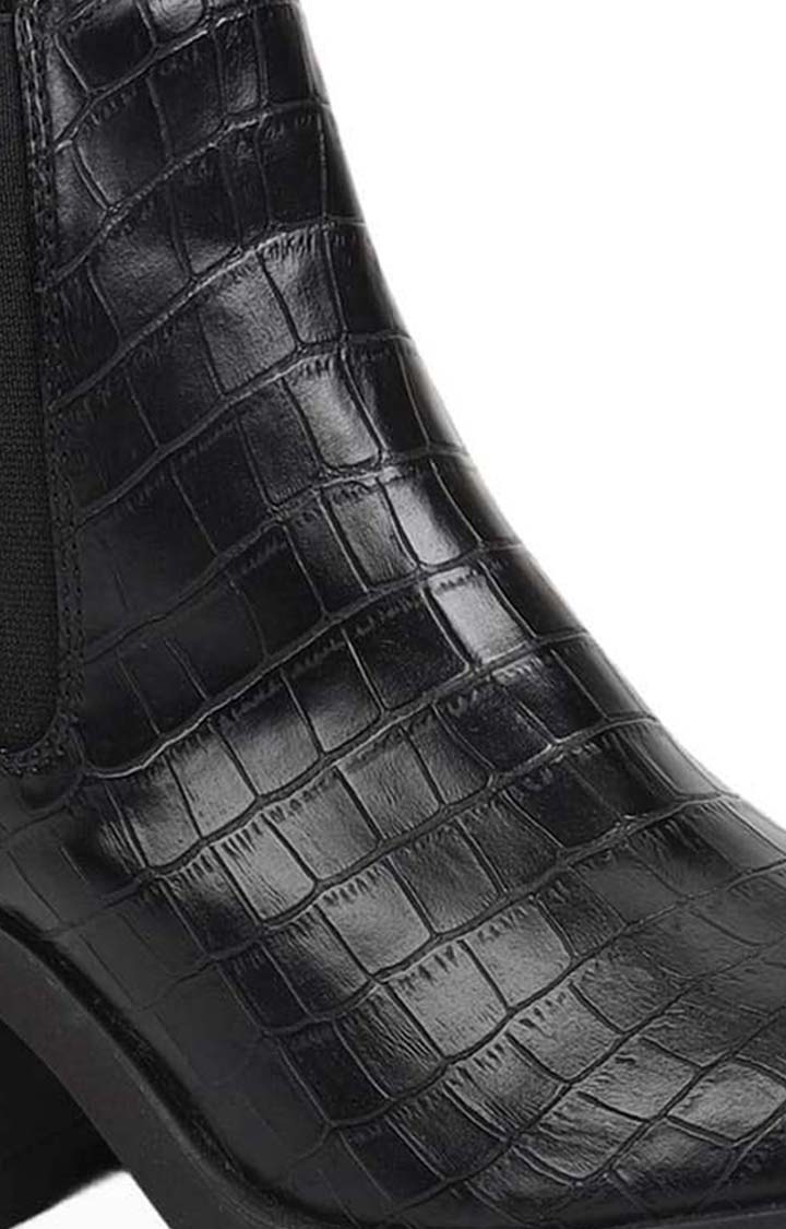 Women's Black PU Textured Slip On Boot