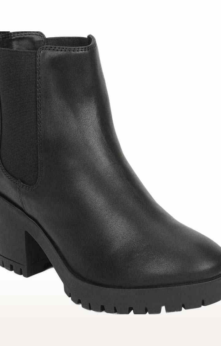 Women's Black PU Solid Slip On Boot
