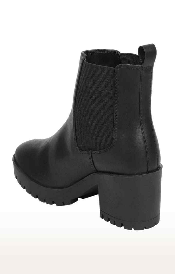 Women's Black PU Solid Slip On Boot