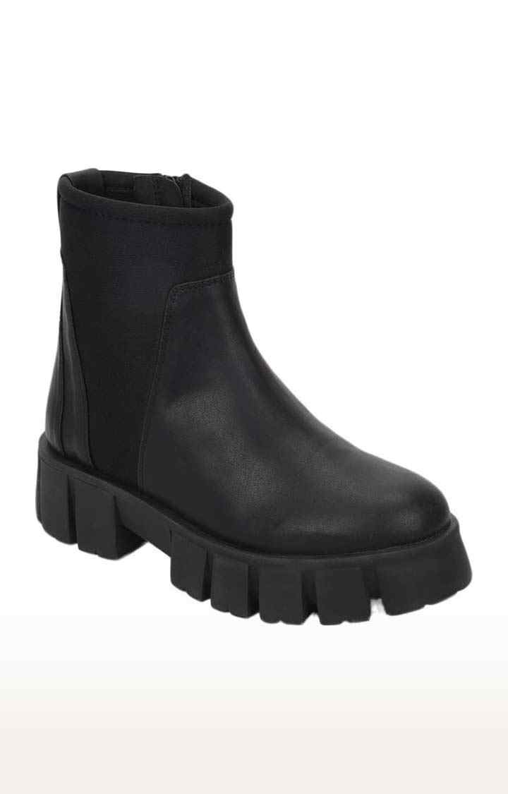 Women's Black PU Solid Zip Boot