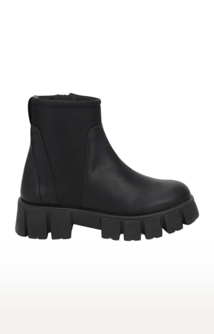 Women's Black PU Solid Zip Boot