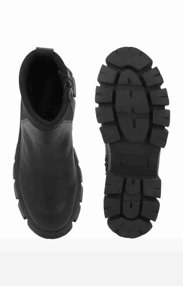 Women's Black PU Solid Zip Boot
