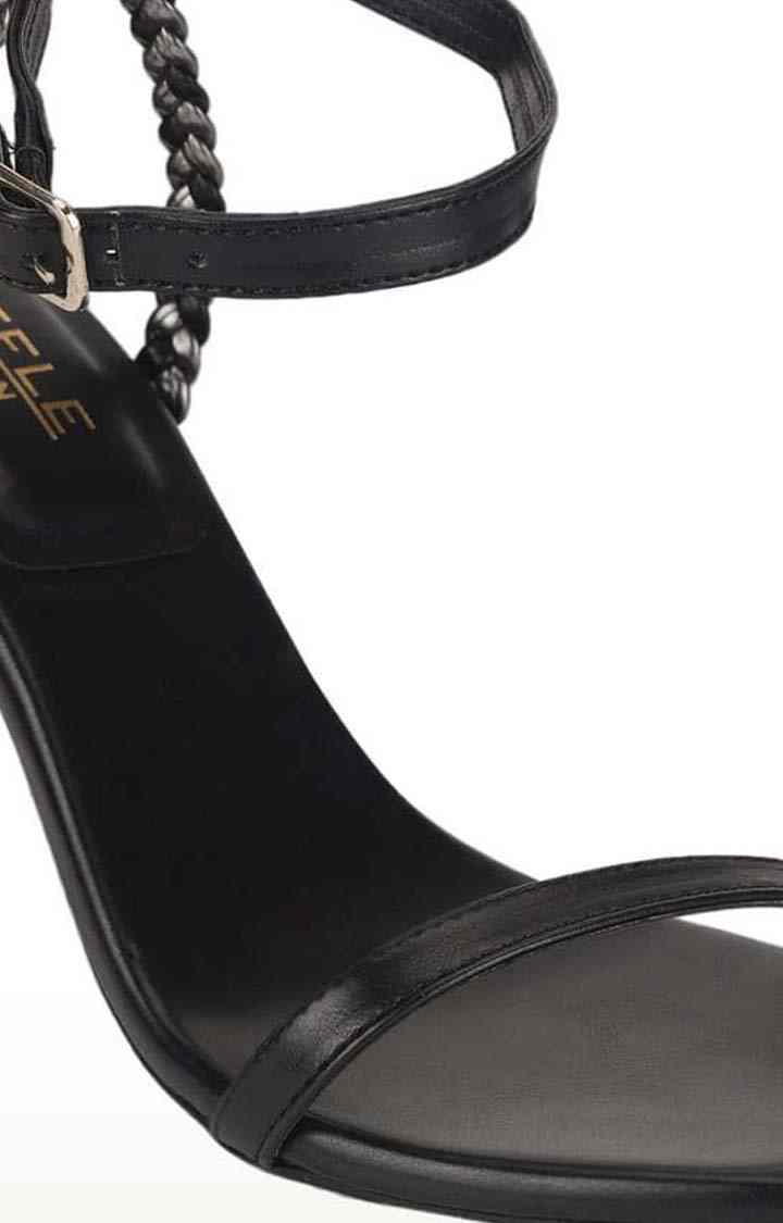 Women's Black PU Solid Buckle Stilettos