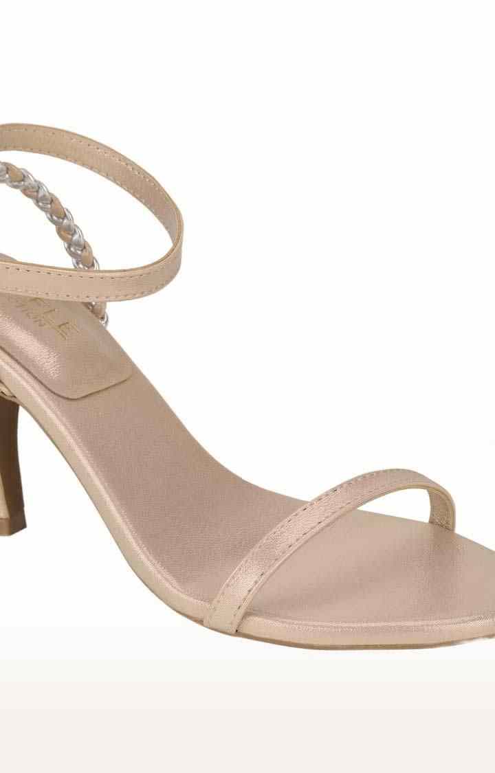 Women's Beige PU Solid Buckle Stilettos