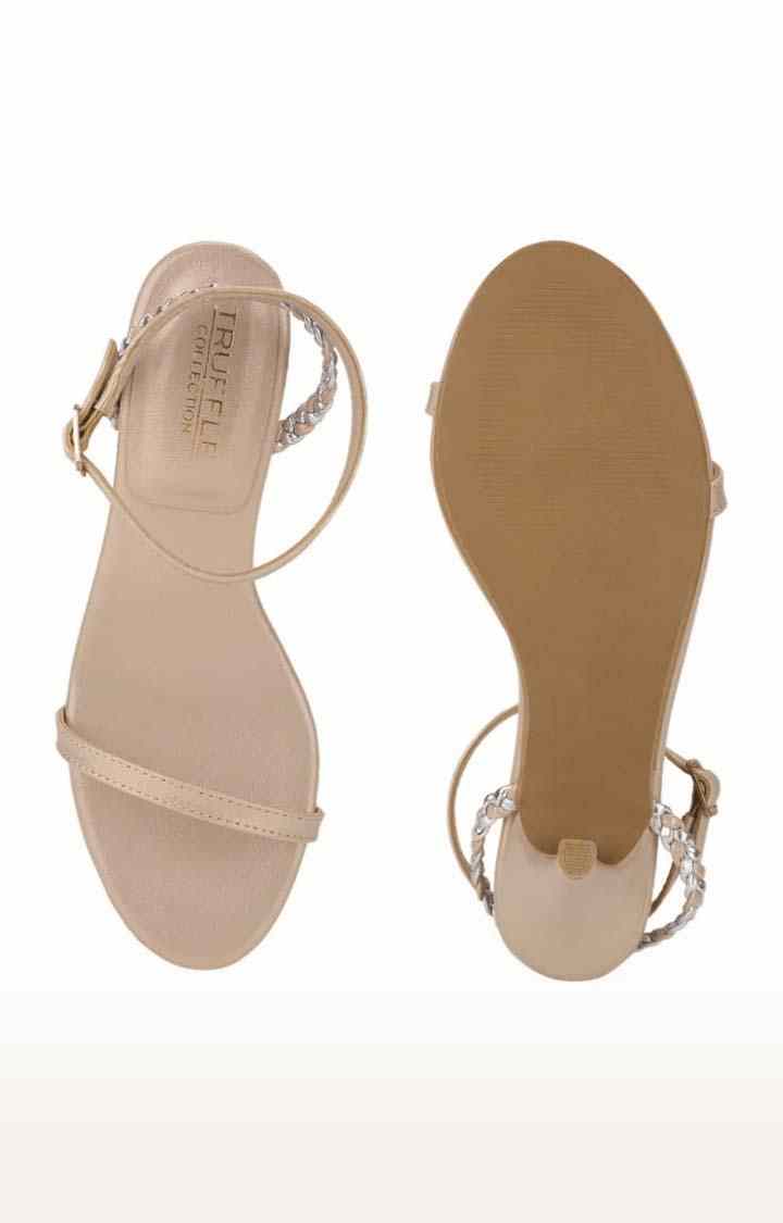 Women's Beige PU Solid Buckle Stilettos