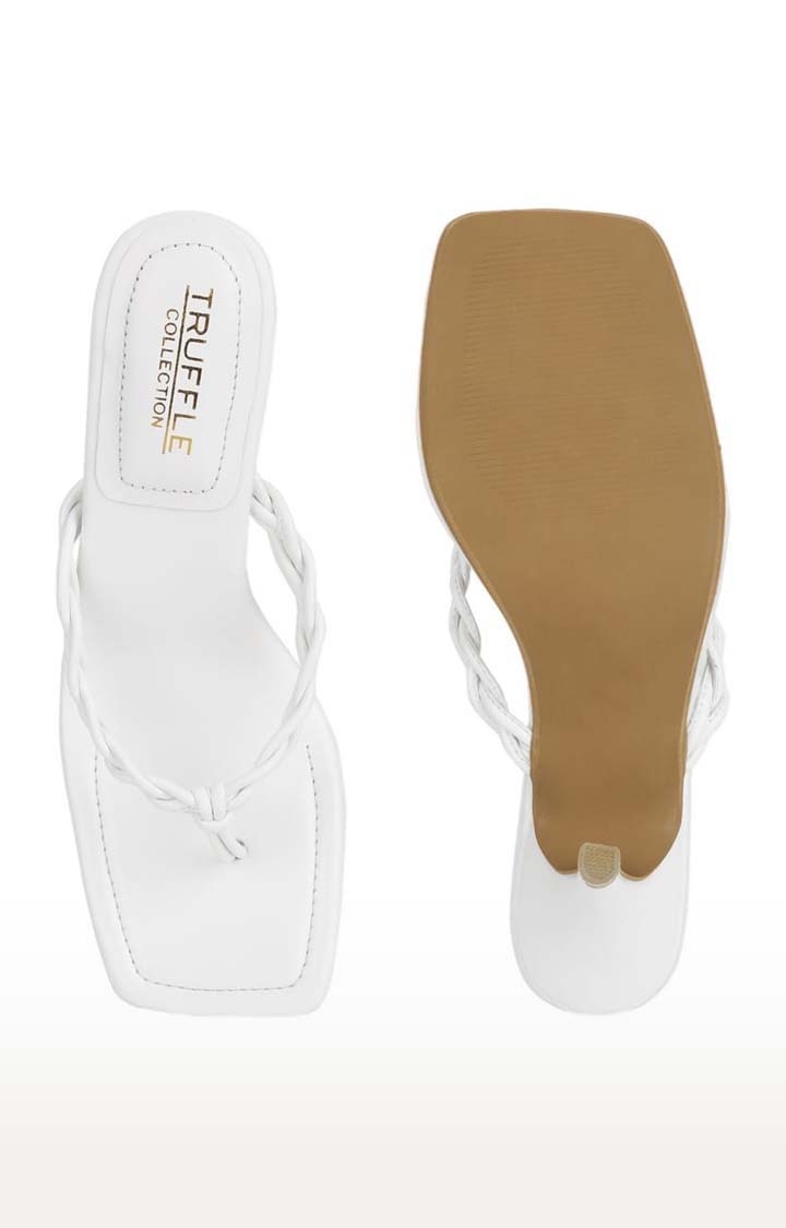 Truffle Collection | Women's White PU Solid Slip On Stilettos 3