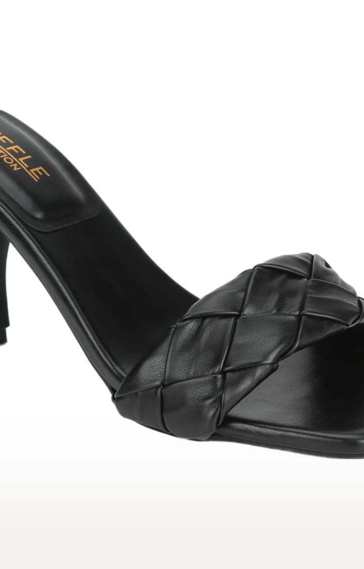 Women's Black PU Solid Slip On Stilettos