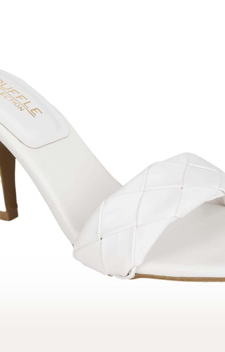 Truffle Collection | Women's White PU Quilted Slip On Stilettos 4