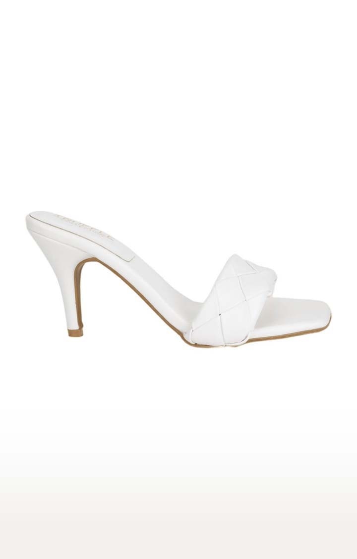 Truffle Collection | Women's White PU Quilted Slip On Stilettos 1