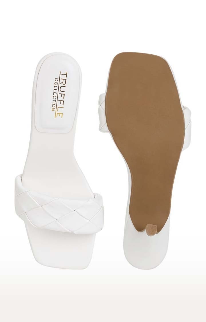 Truffle Collection | Women's White PU Quilted Slip On Stilettos 3