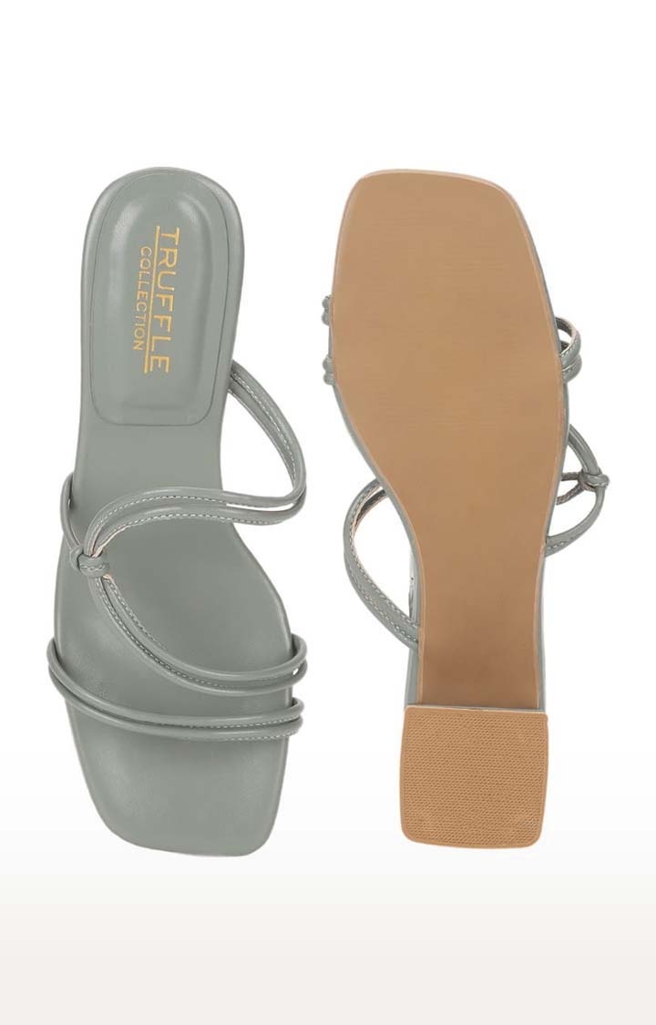 Truffle Collection | Women's Grey PU Solid Slip On Block Heels 3