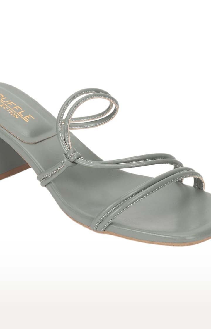 Truffle Collection | Women's Grey PU Solid Slip On Block Heels 4