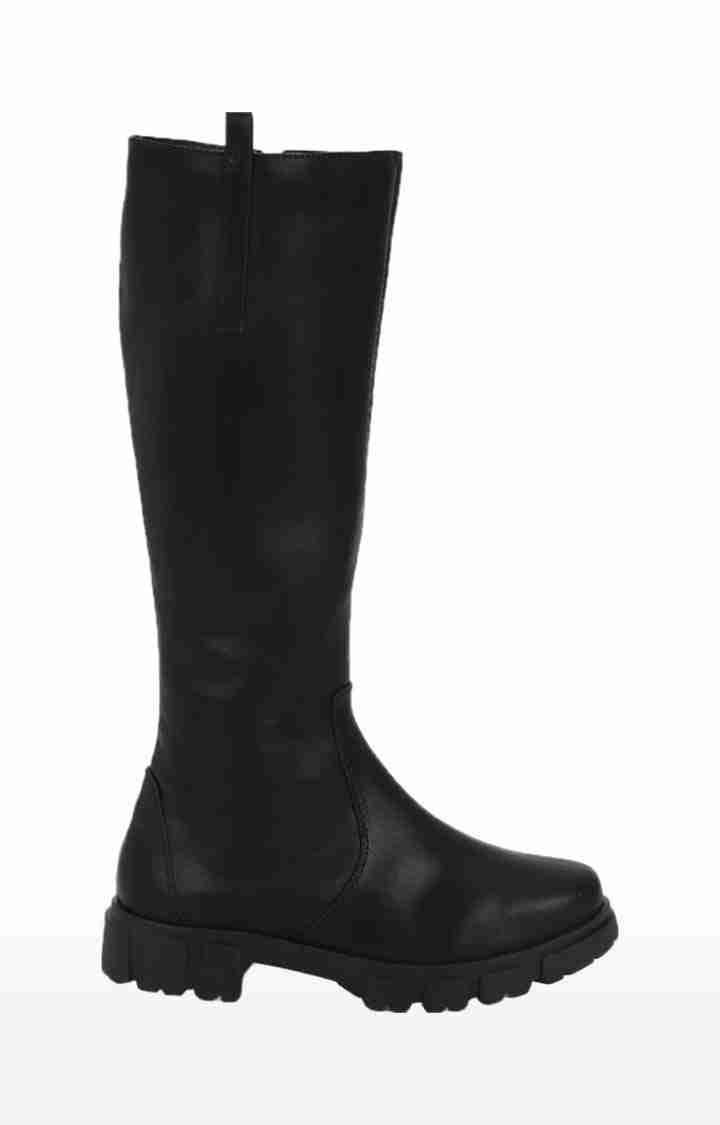 Women's Black PU Solid Zip Boot