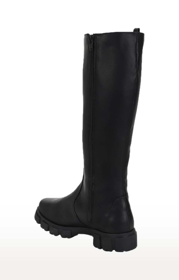 Women's Black PU Solid Zip Boot