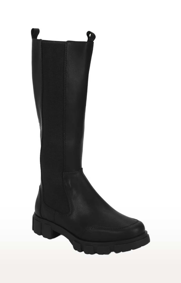Truffle Collection | Women's Black PU Solid Zip Boot 0