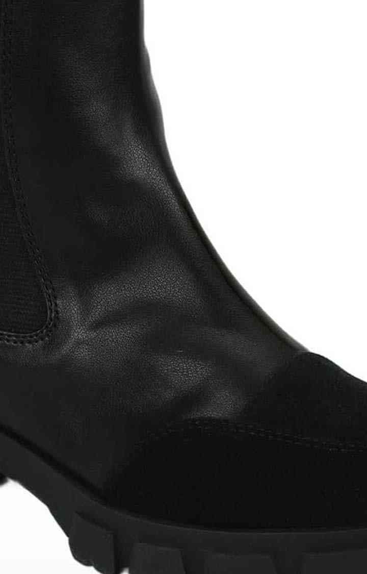 Women's Black PU Solid Zip Boot