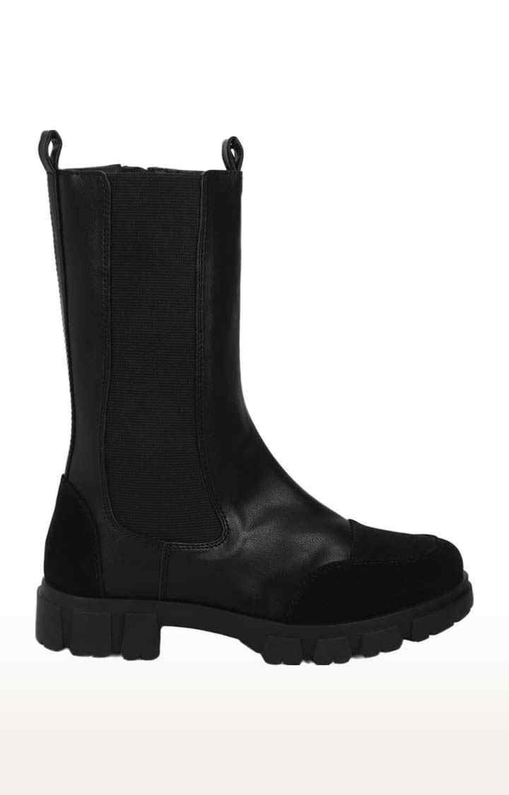 Women's Black PU Solid Zip Boot