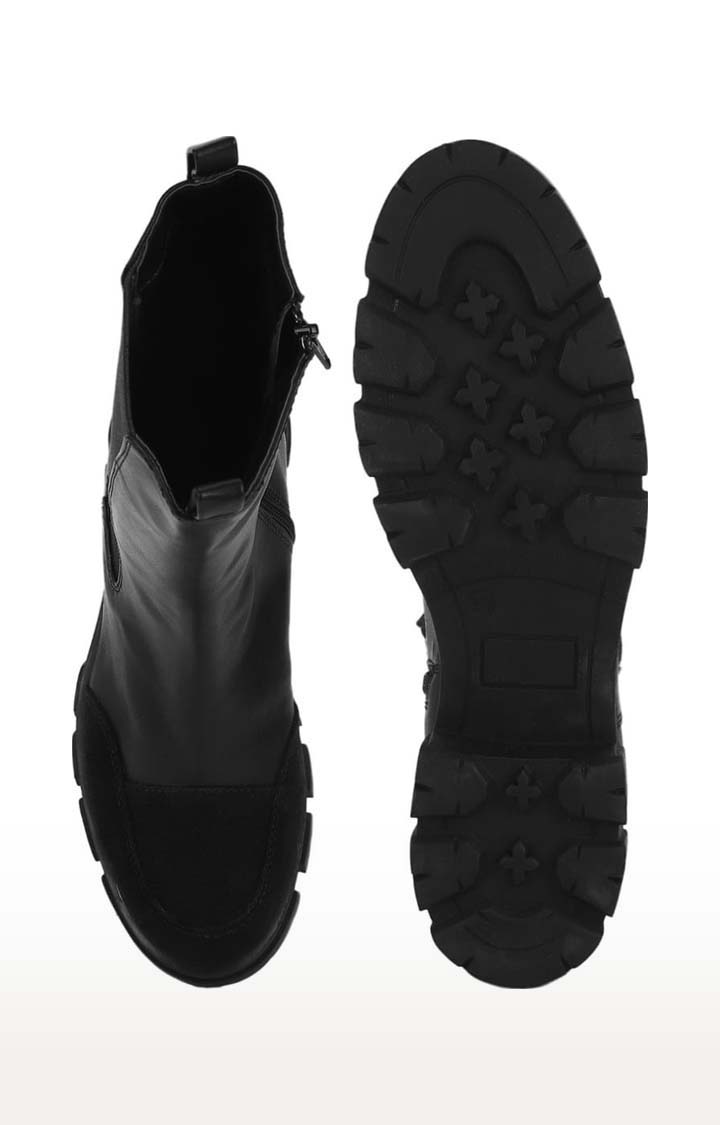Women's Black PU Solid Zip Boot