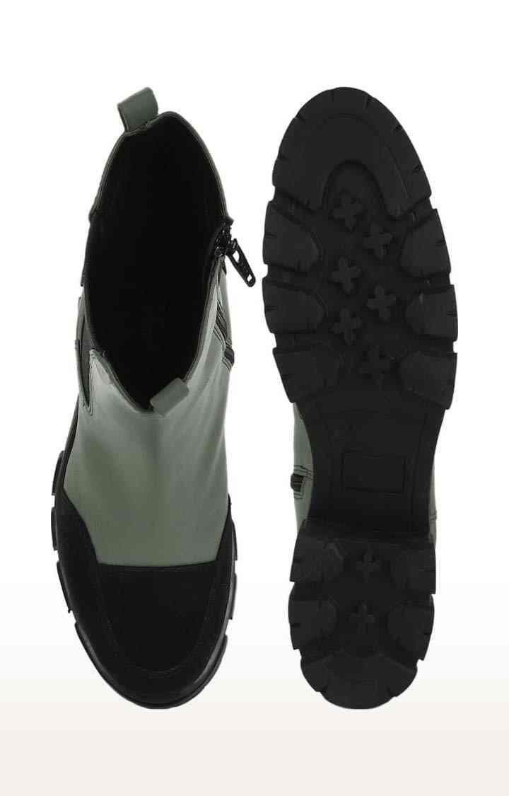 Women's Green PU Solid Zip Boot