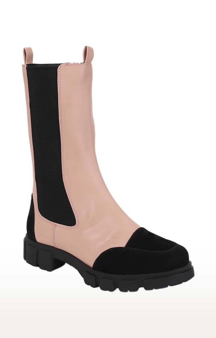 Truffle Collection | Women's Beige PU Solid Zip Boot 0