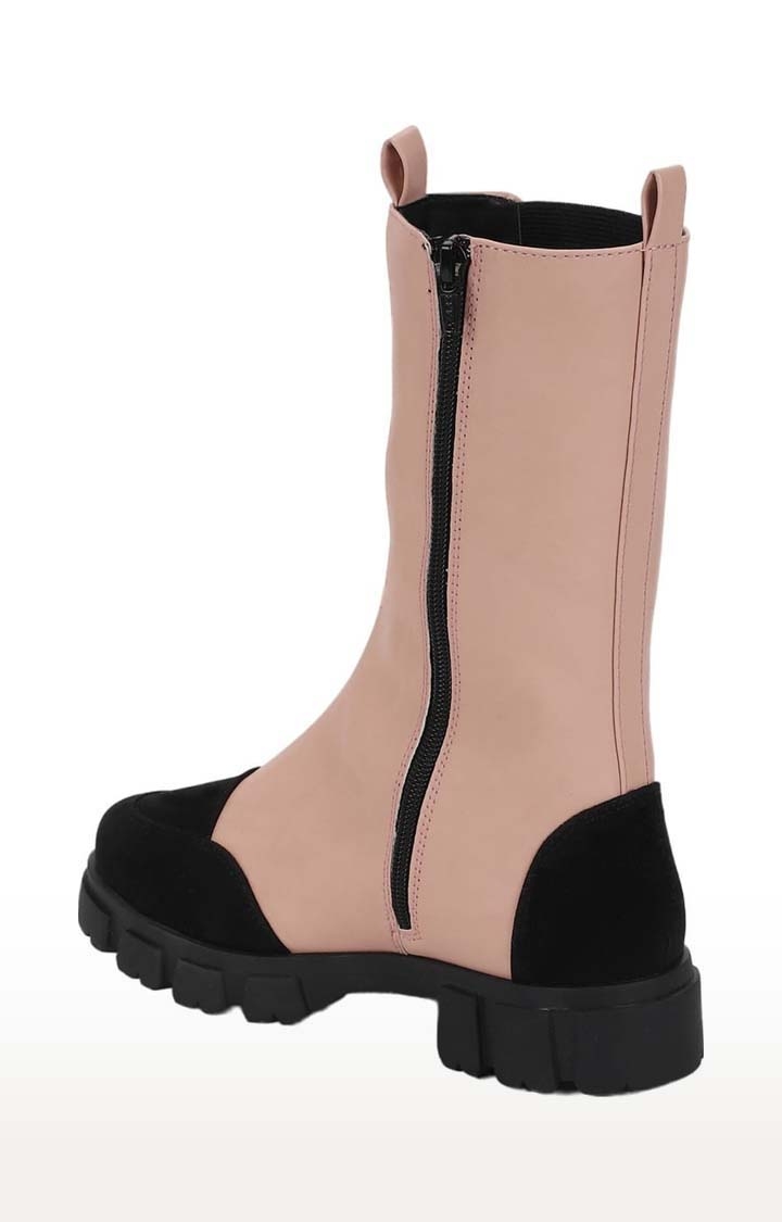 Truffle Collection | Women's Beige PU Solid Zip Boot 2
