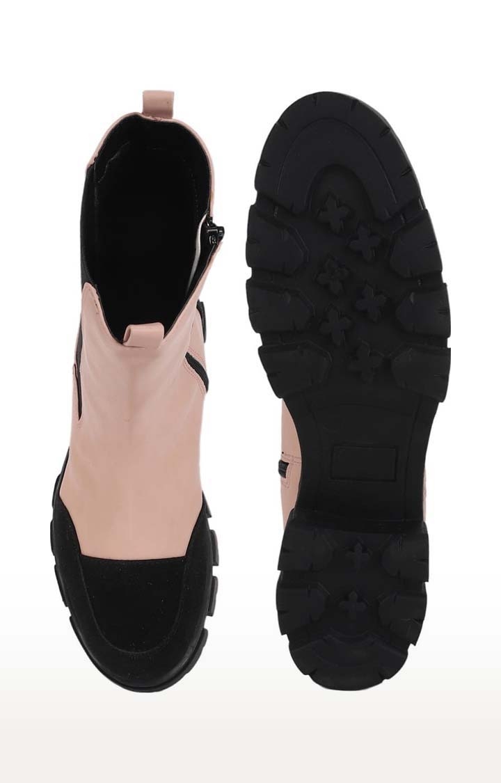 Truffle Collection | Women's Beige PU Solid Zip Boot 3