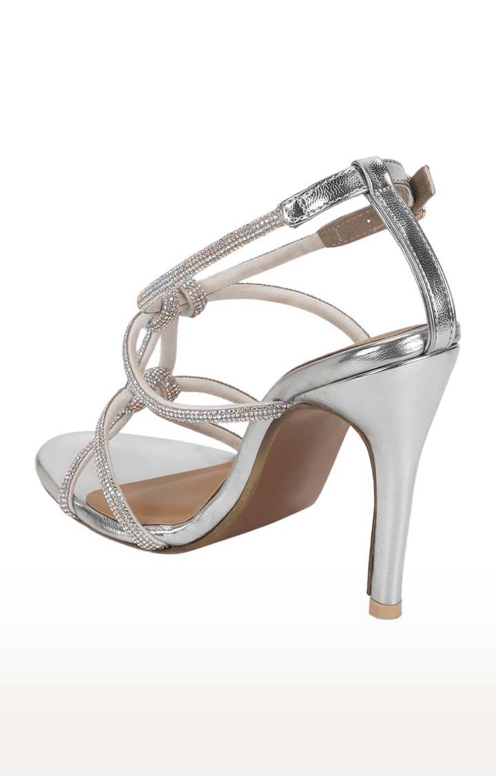 Women's Silver PU Solid Buckle Stilettos