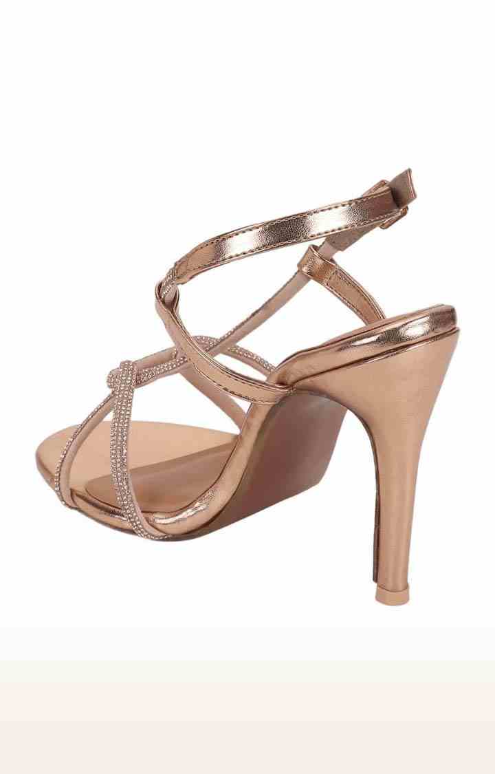 Women's Gold PU Textured Buckle Block Heels