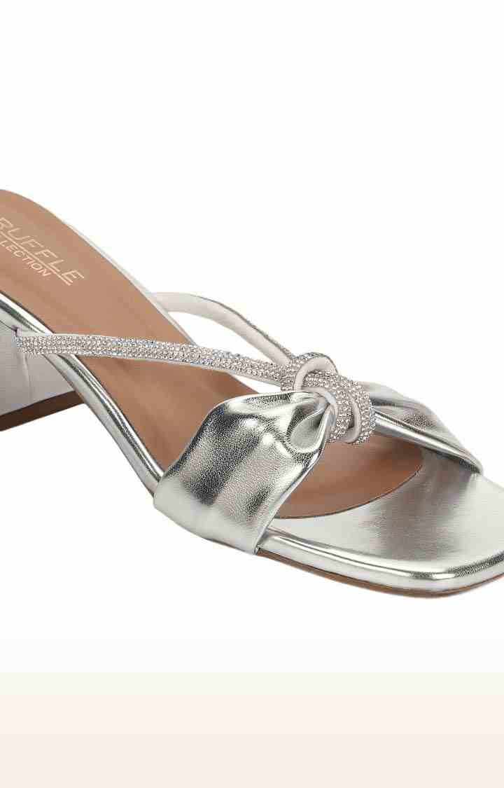 Women's Silver PU Solid Slip On Block Heels