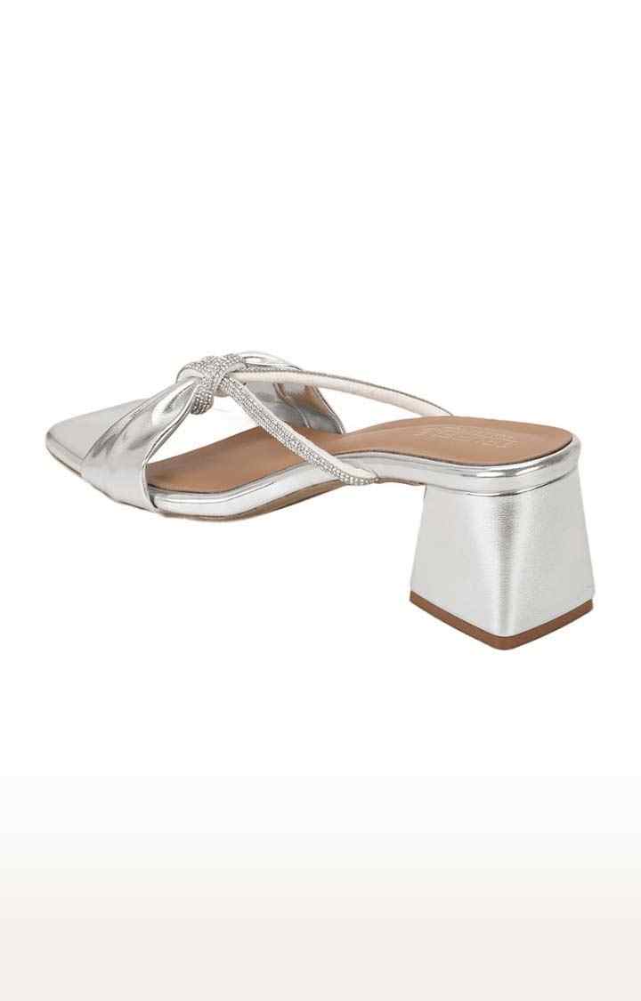 Women's Silver PU Solid Slip On Block Heels