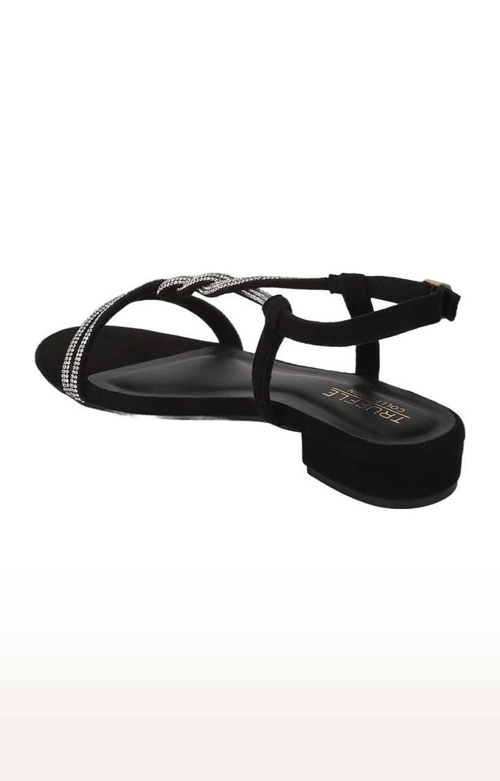 Truffle Collection | Women's Black Suede Embellished Buckle Sandals 2