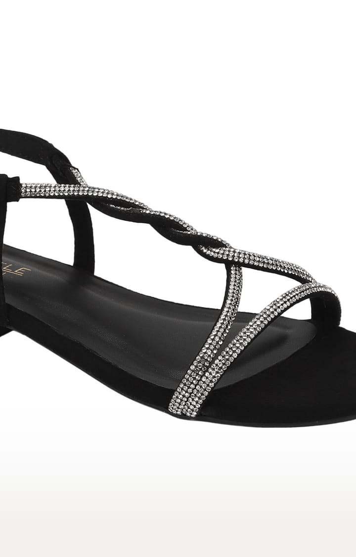 Truffle Collection | Women's Black Suede Embellished Buckle Sandals 4