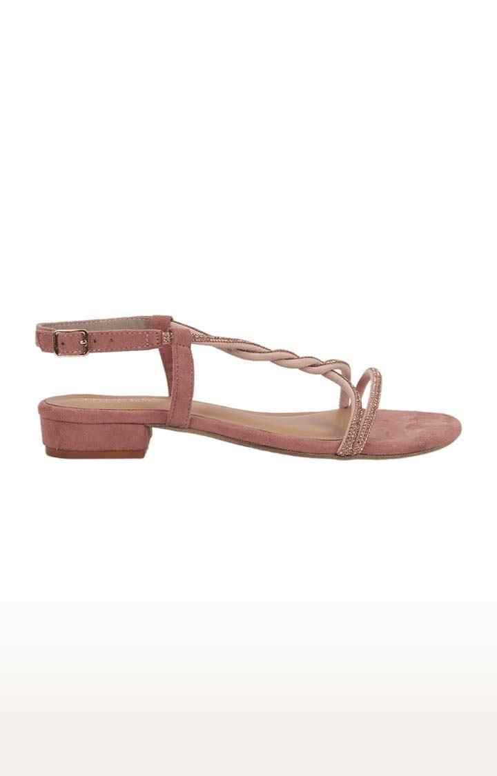 Women's Beige Suede Solid Buckle Sandals