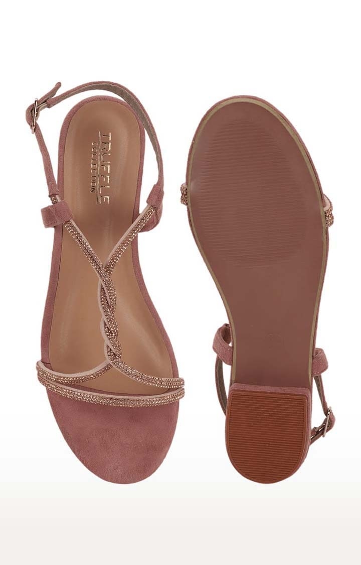 Truffle Collection | Women's Beige Suede Solid Buckle Sandals 3