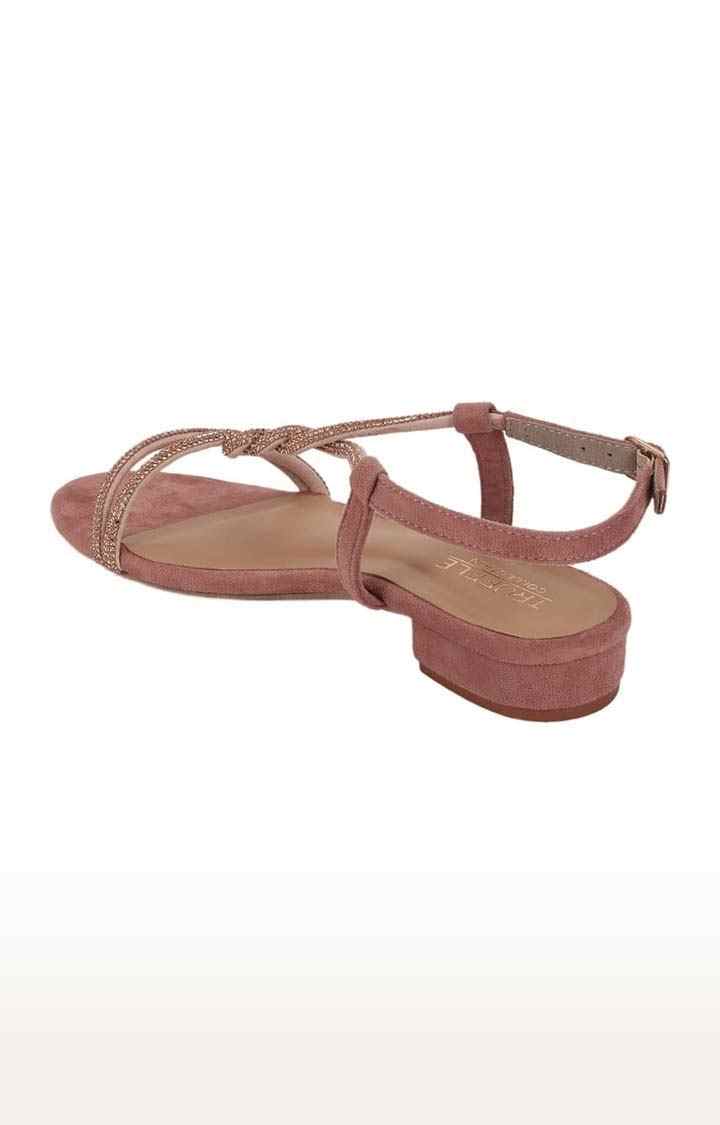 Truffle Collection | Women's Beige Suede Solid Buckle Sandals 2