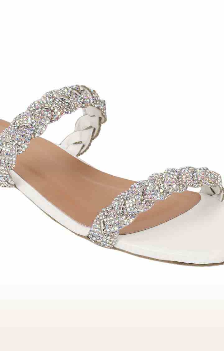 Women's White PU Solid Flat Slip-ons