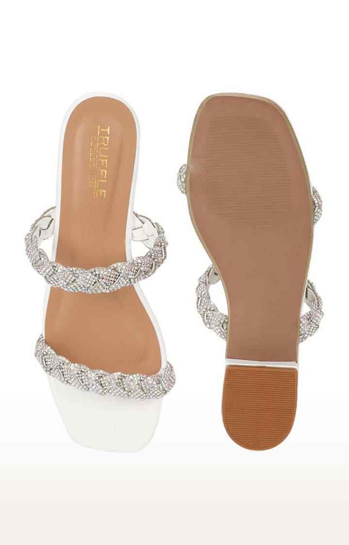 Women's White PU Solid Flat Slip-ons