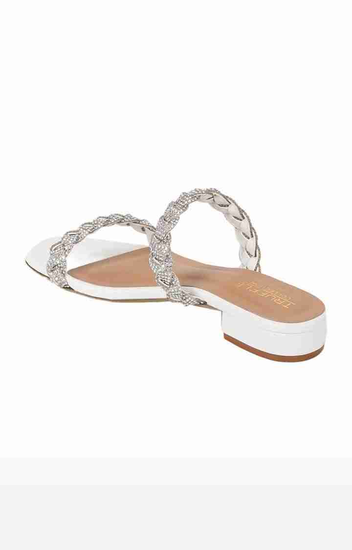 Women's White PU Solid Flat Slip-ons