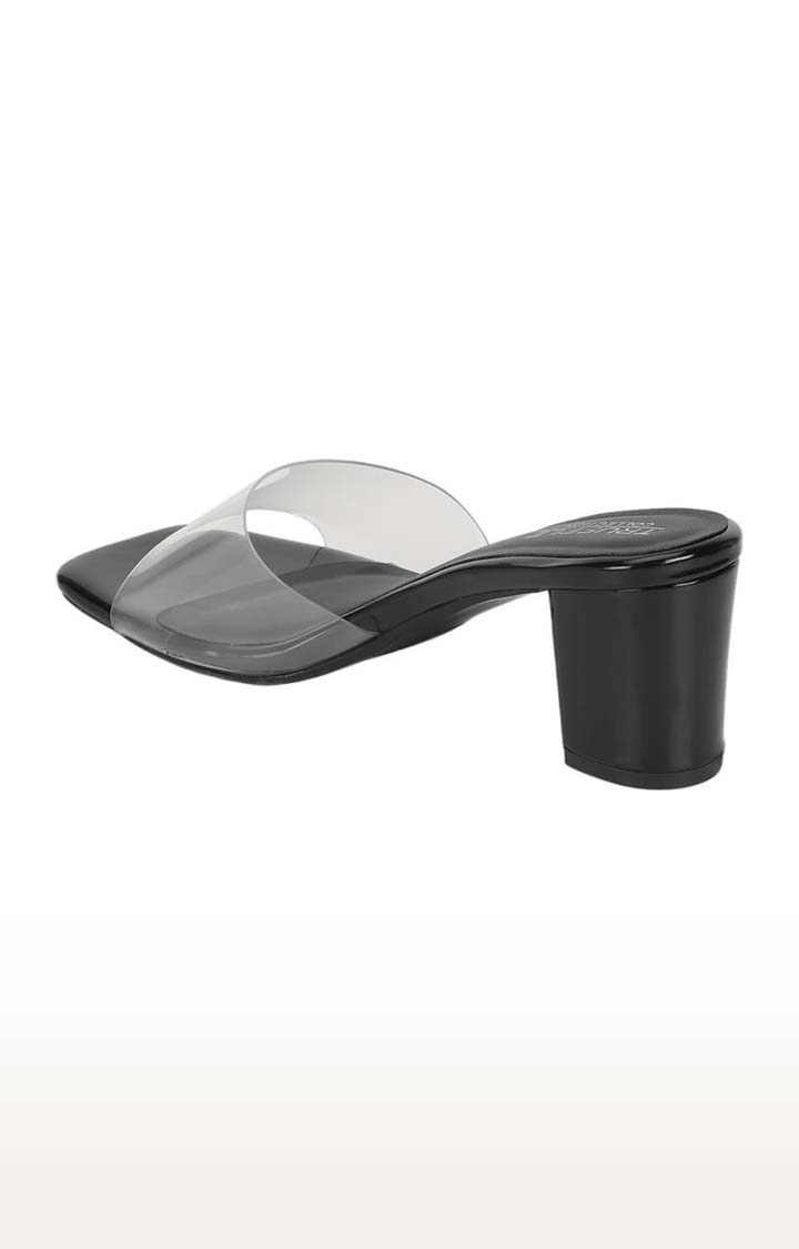 Women's Black Synthetic Leather Solid Slip On Block Heels