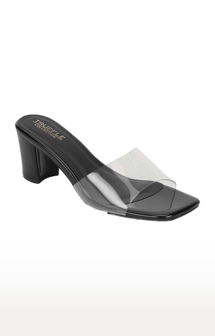 Women's Black Synthetic Leather Solid Slip On Block Heels