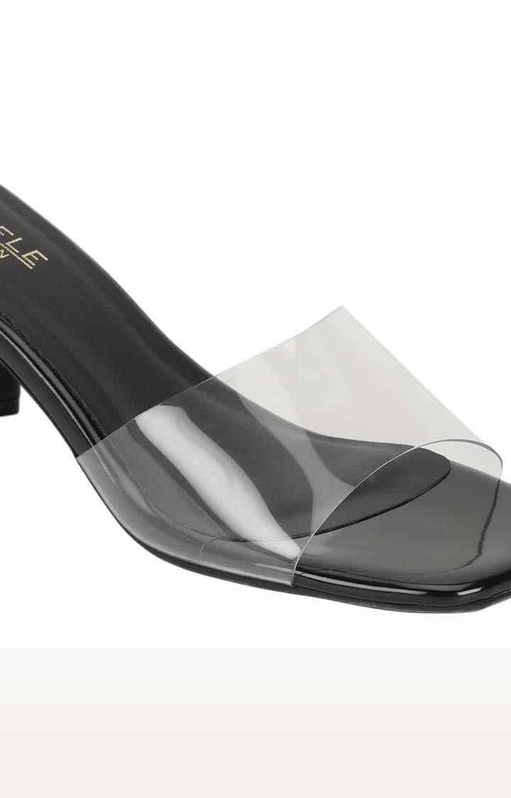 Women's Black Synthetic Leather Solid Slip On Block Heels